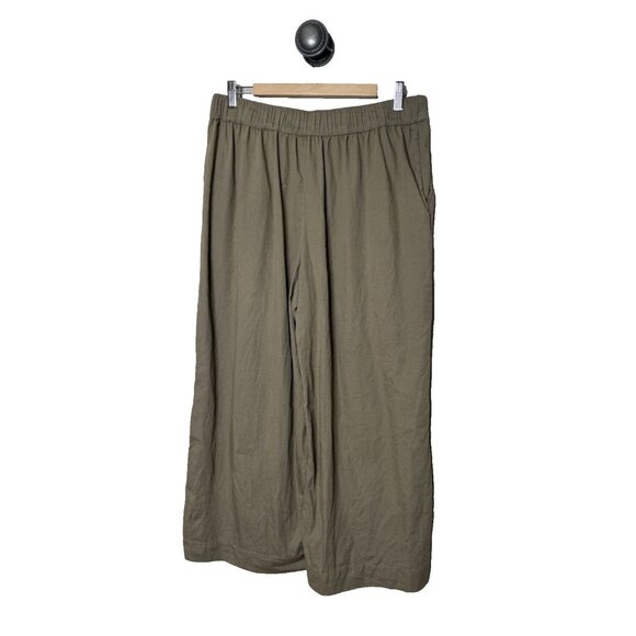 Pact Sz L Organic Cotton Canopy Linen Blend Pleated Wide Leg Trouser Khaki - Picture 2 of 12